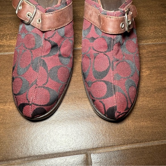 Coach Woman’s Wedges Felicity Burgundy & Black Signature Logo Mules/Clogs size 8 - Picture 5 of 10